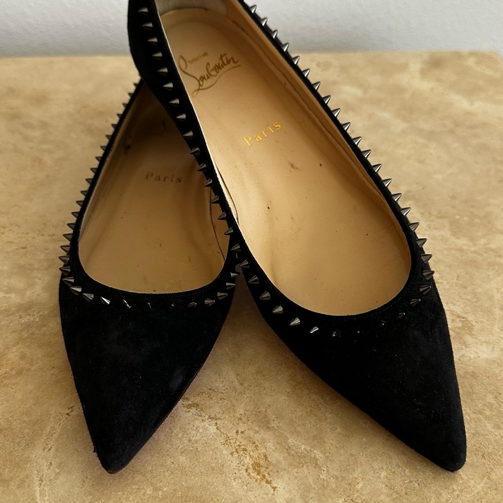 Christian Louboutin Black Suede Studded Flats